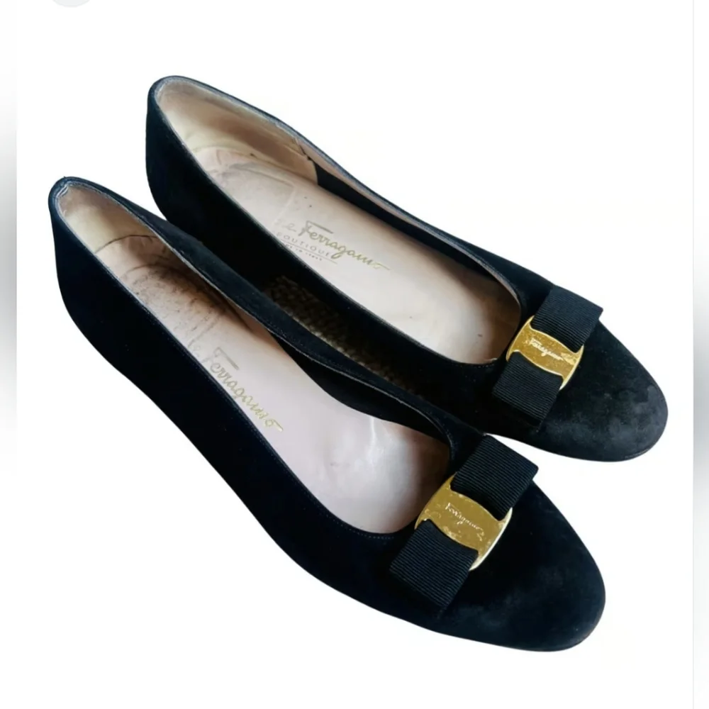 Salvatore Ferragamo Vintage 80's Ballet Flats w/ Signature Vara Bows Sz 9 - Picture 6 of 8